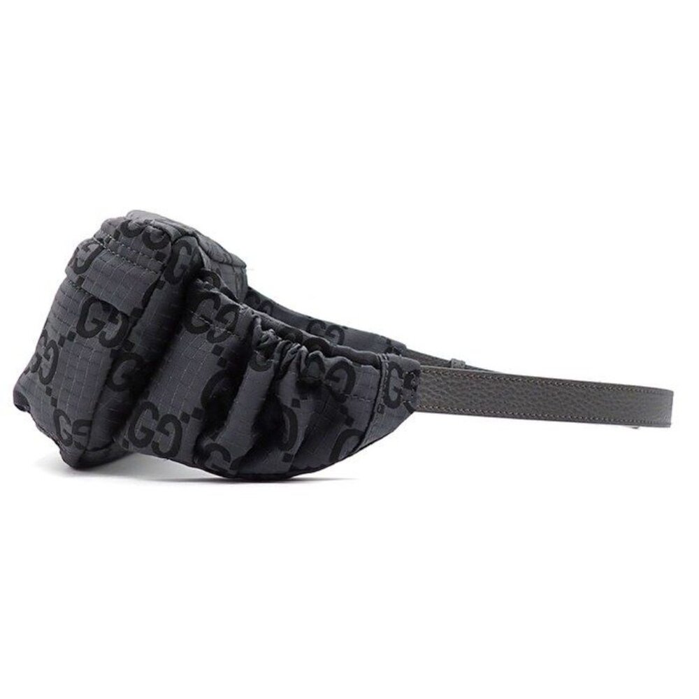 Gucci Belt Bag Large Facpm 1246 Dark Grey Black GG Nylon Leather Silver - Picture 3 of 10